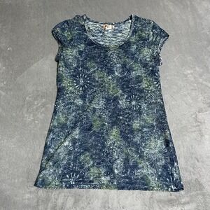 Vintage Y2K Mudd Sheer Lace Top Womens XL Blue Green Mesh Stretch Whimsy